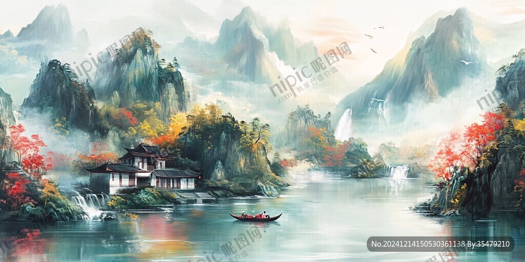 高清彩色客厅山水