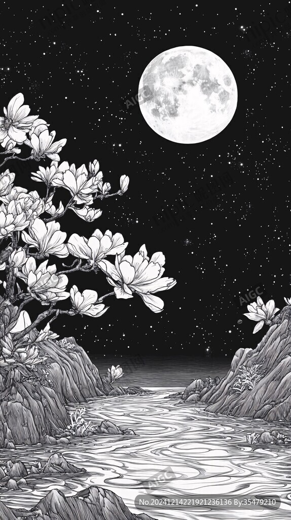 月色中的水浮莲