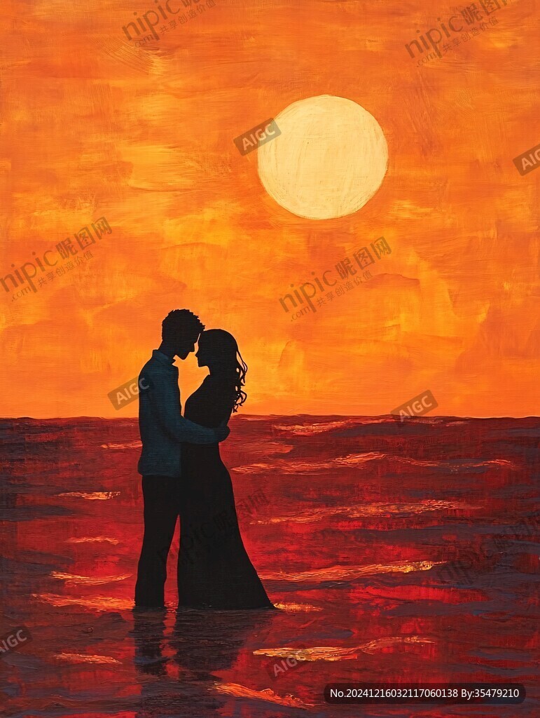 情侣拥抱浪漫插画