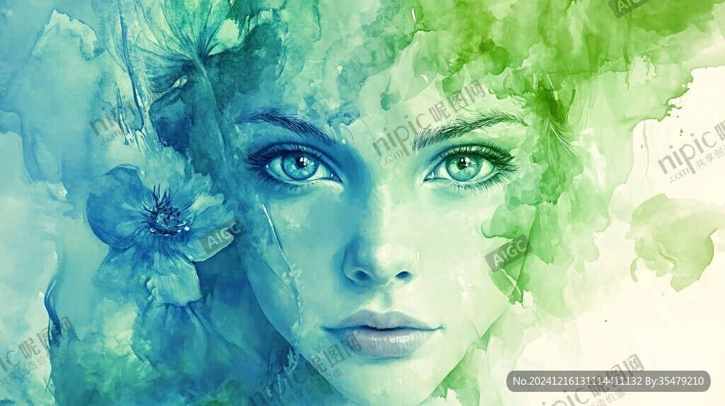唯美抽象画水彩画女人