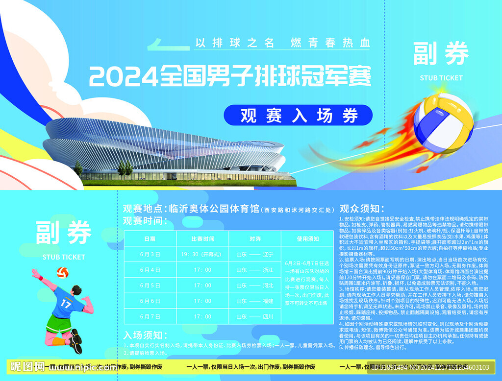 地产排球比赛观赛入场券