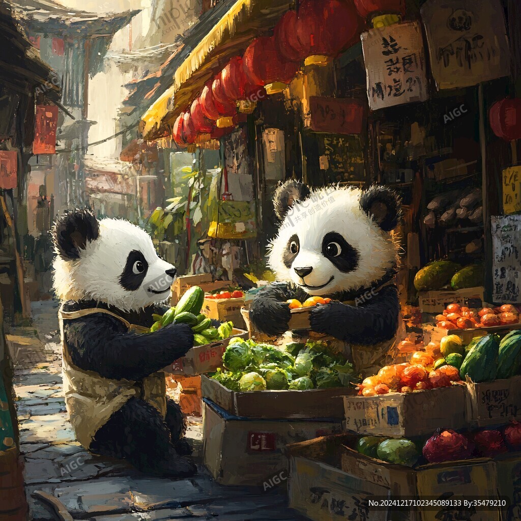 熊猫购物车插画