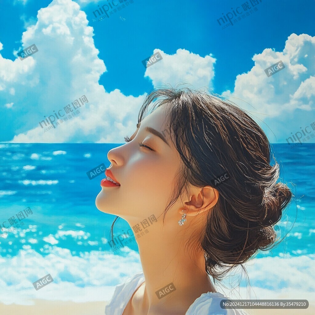 美女背景海边春风