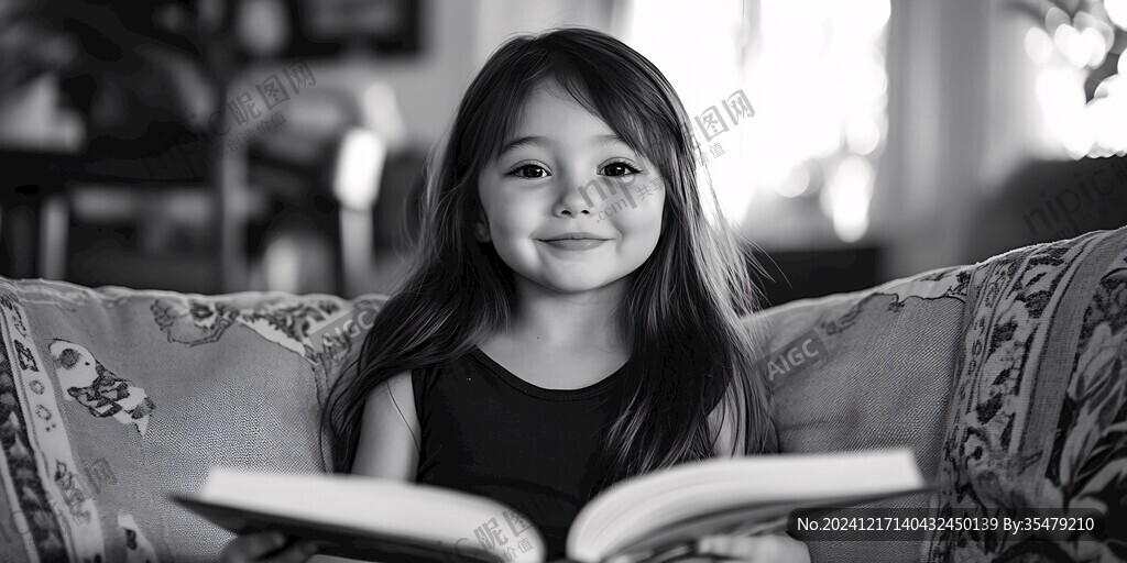 认真看书的小姑娘