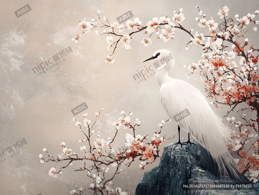 唯美仙鹤风景插画