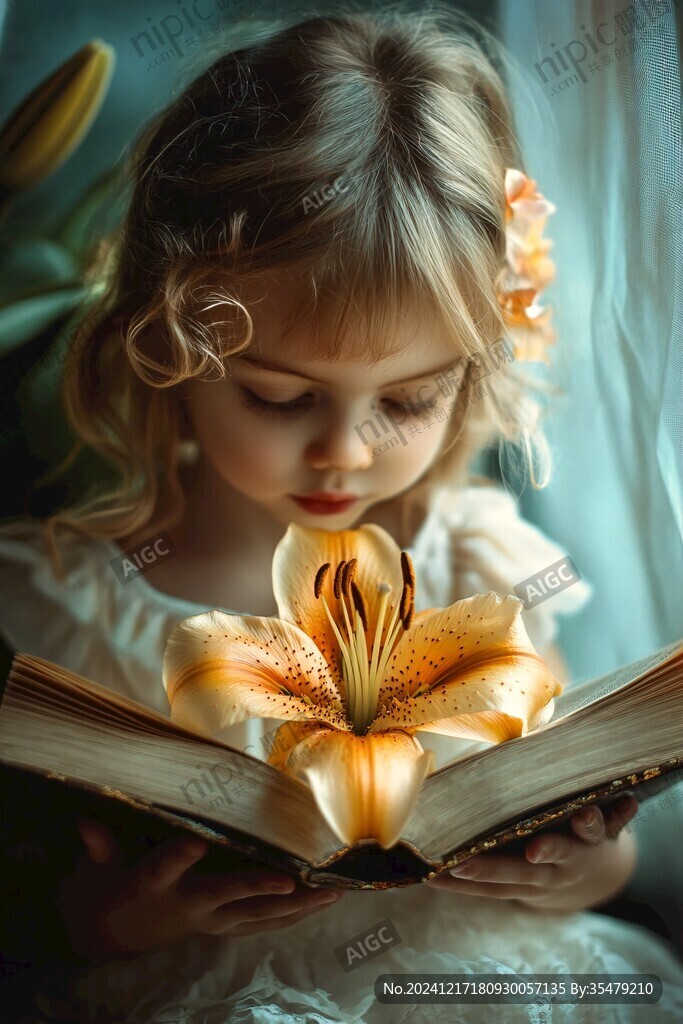 认真看书的小姑娘