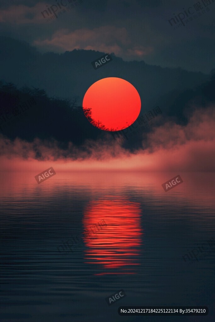 旭日东升晕染烟雾