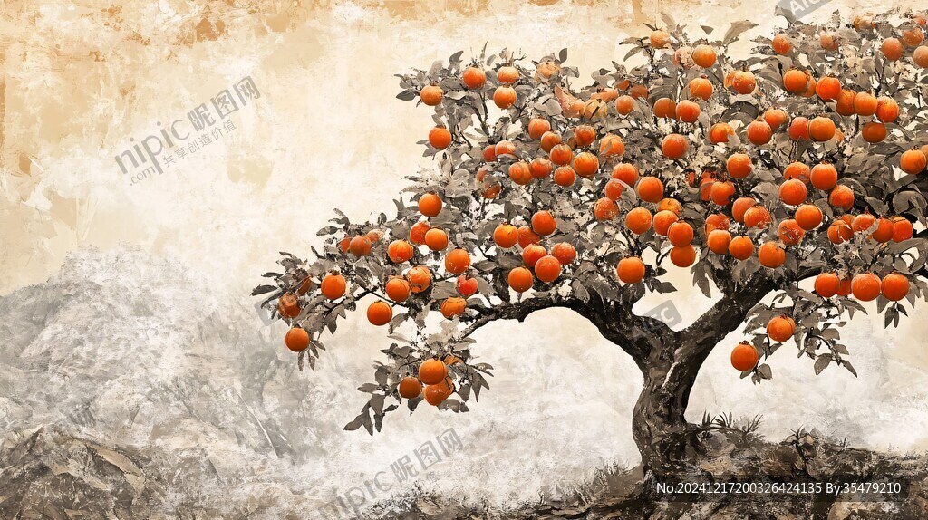 水墨春节年橘电视墙