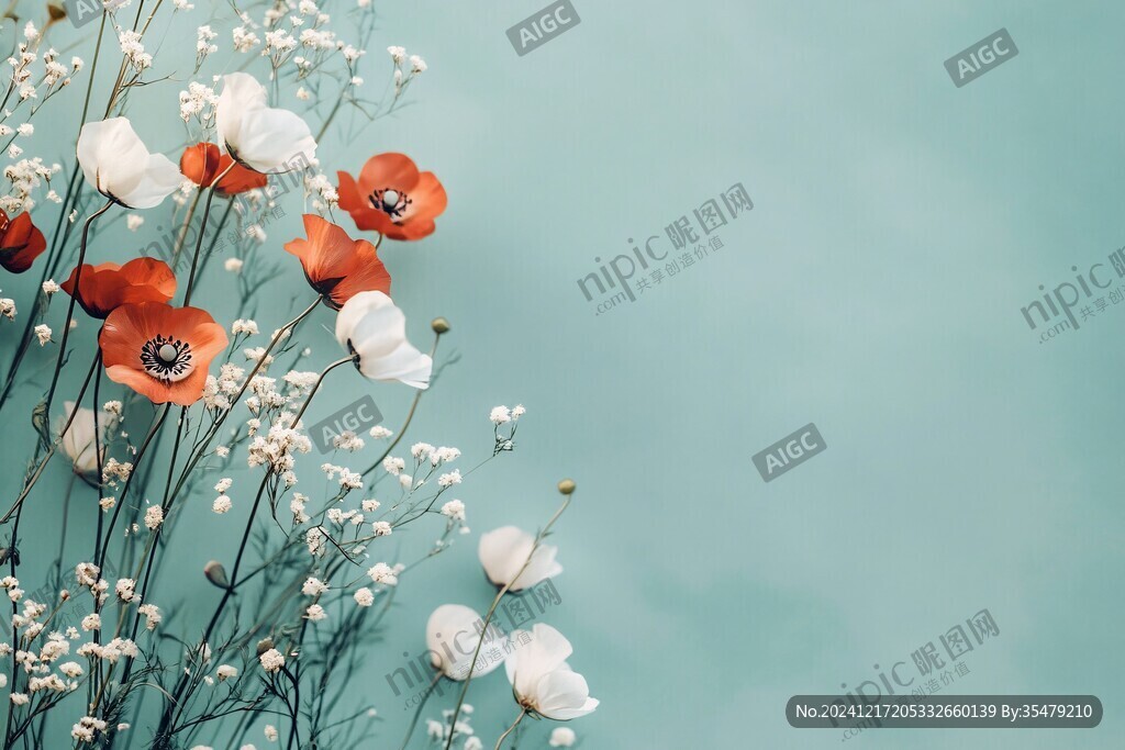 淡蓝色背景花卉照