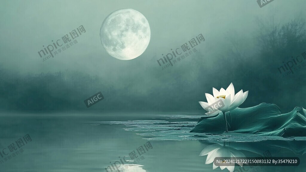 月色中的水浮莲