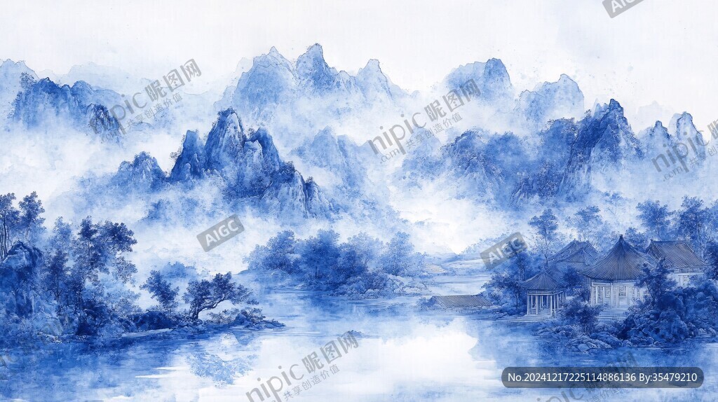 蓝色广西水彩背景