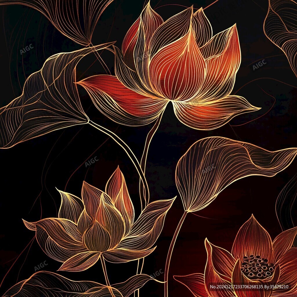 手绘金属质感荷花