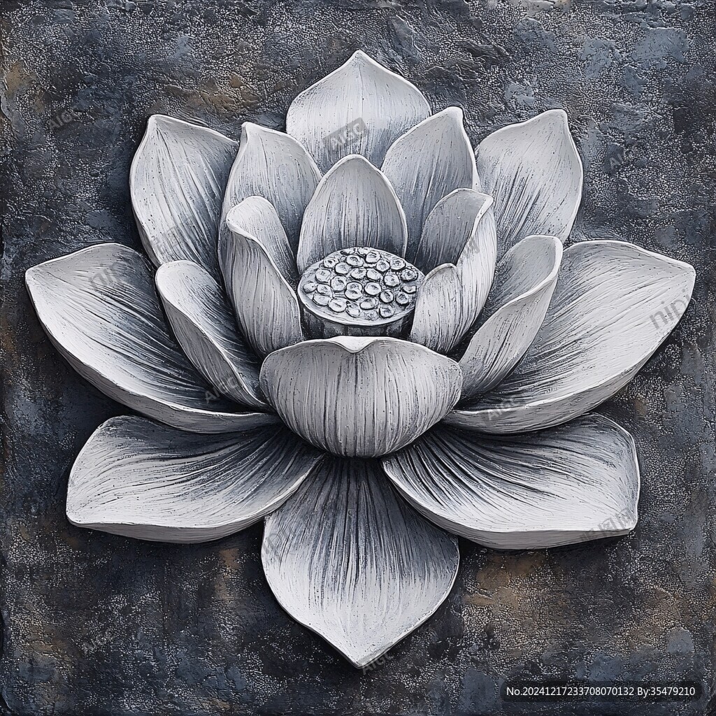 手绘金属质感荷花