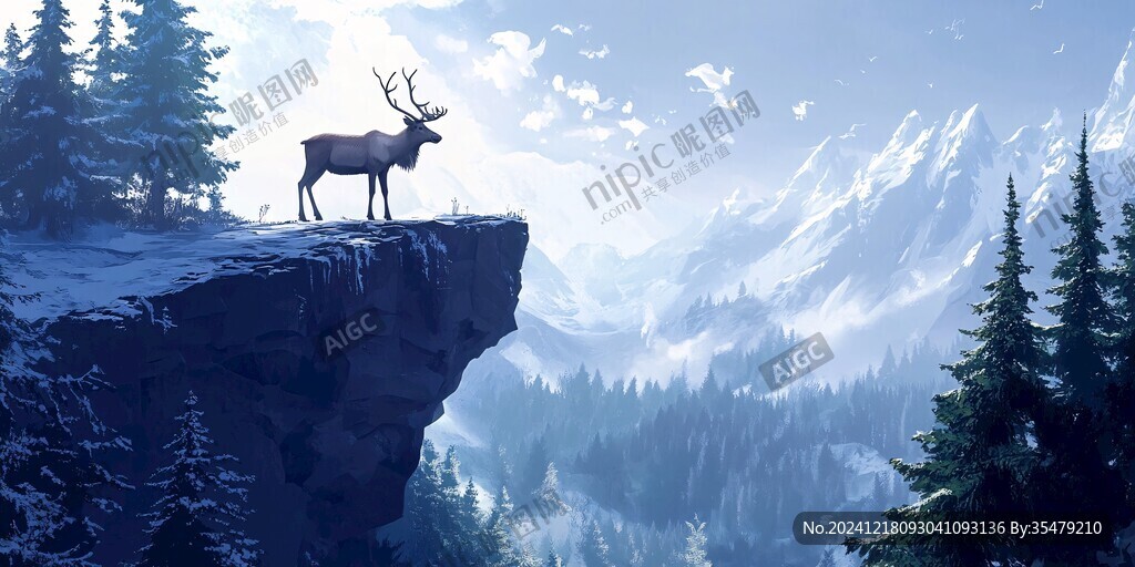 创意唯美麋鹿风景画