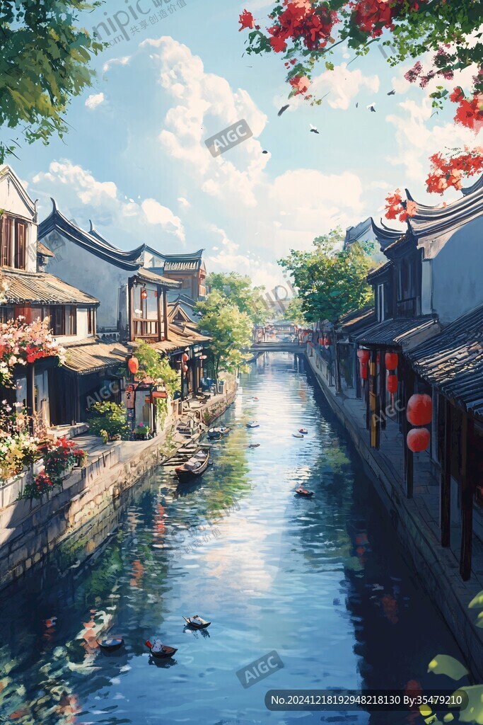 写实古镇插画