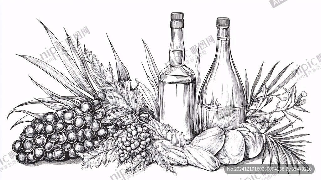 葡萄酒线稿