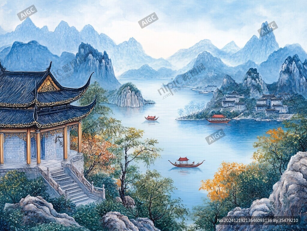 高清彩色客厅山水