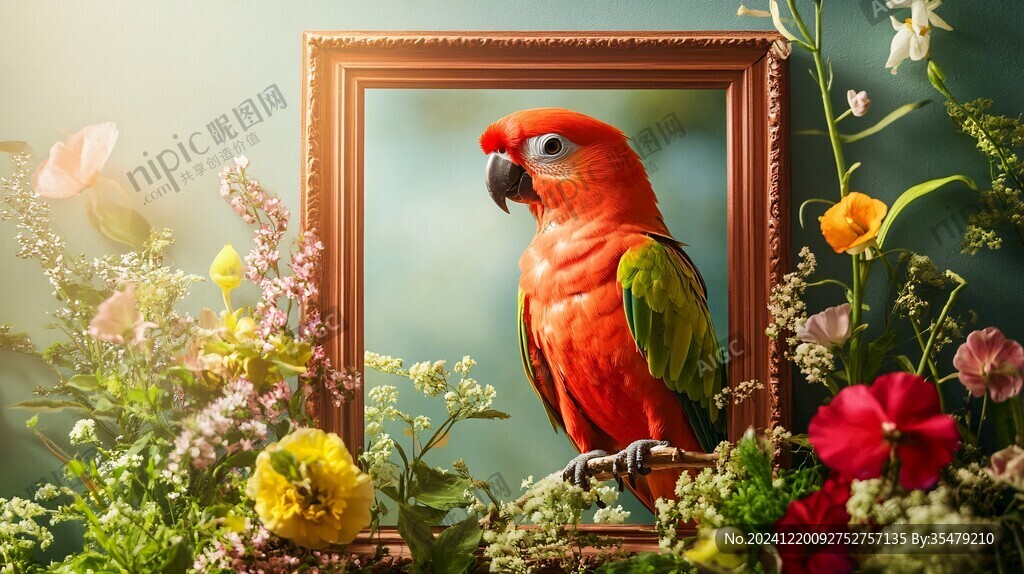 鹦鹉花卉墙纸