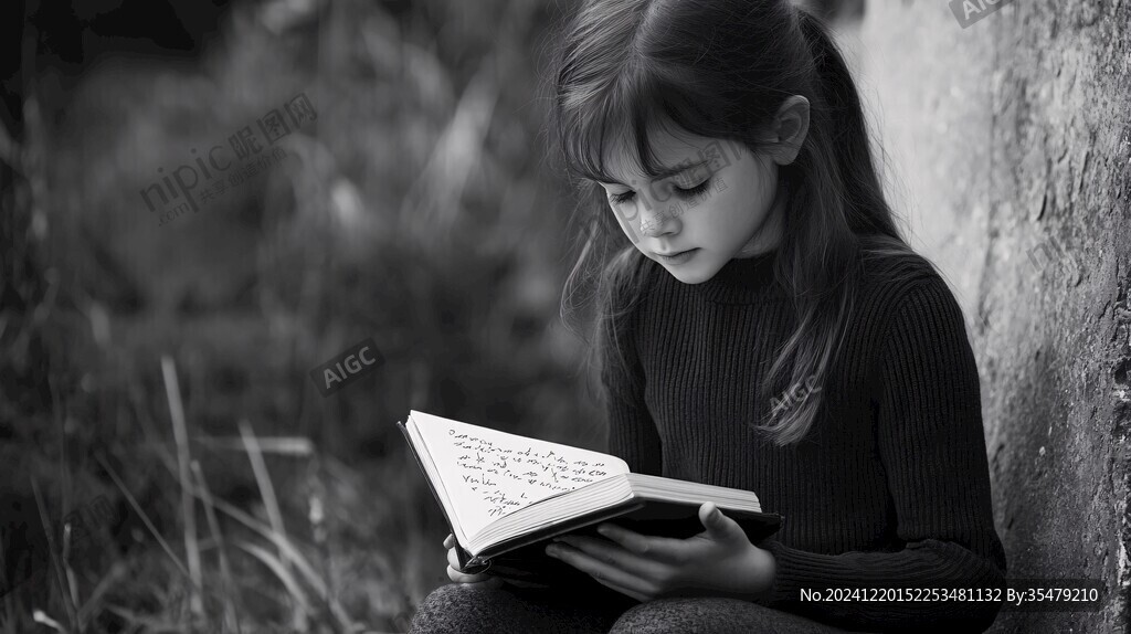 认真看书的小姑娘