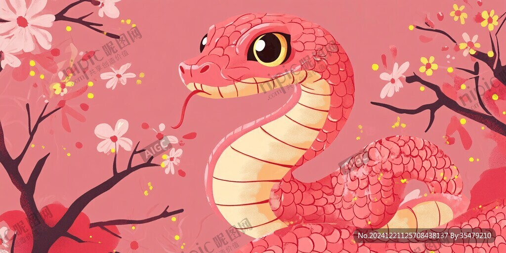 蛇年报春主题春节插画