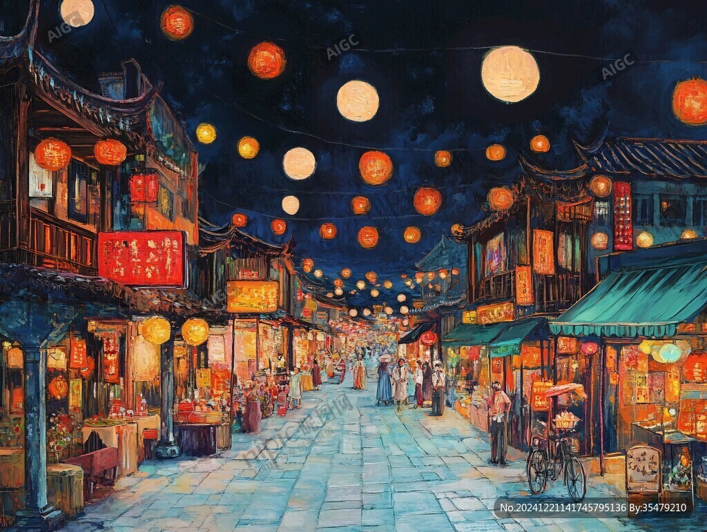 手绘夜市场景