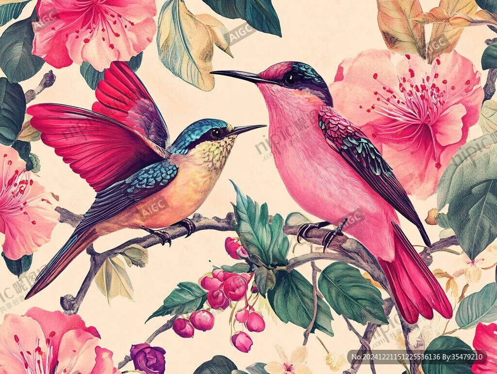 欧美风格鸟花卉