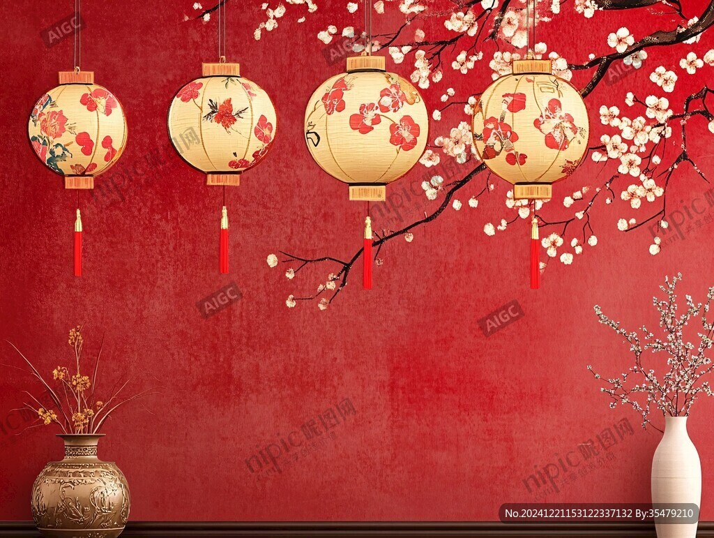 灯笼梅花背景图