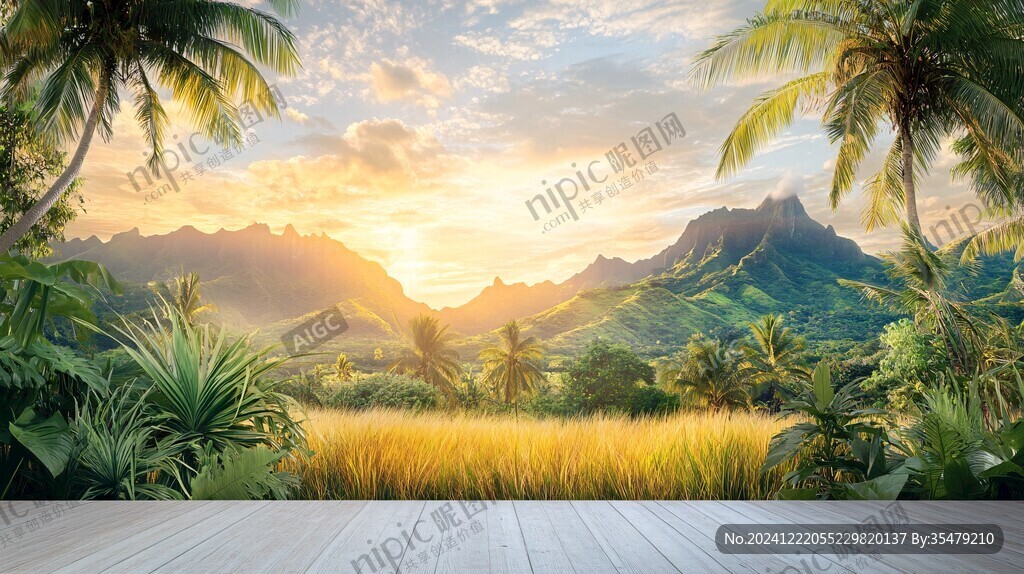 热带风景壁画背景