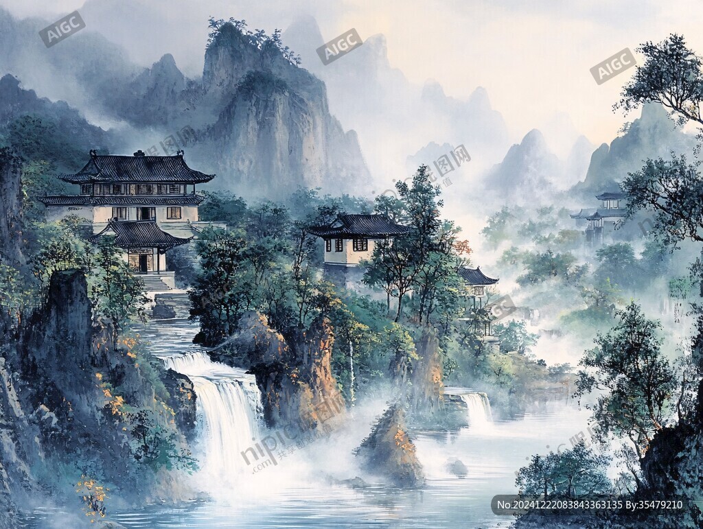 高清彩色客厅山水