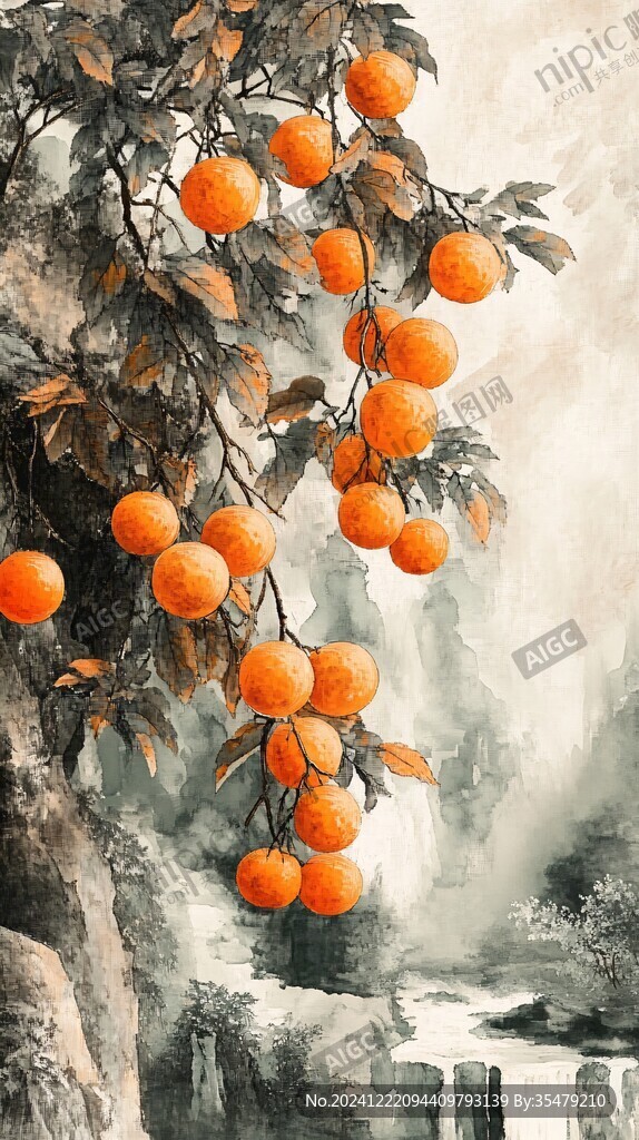 水墨春节年橘电视墙