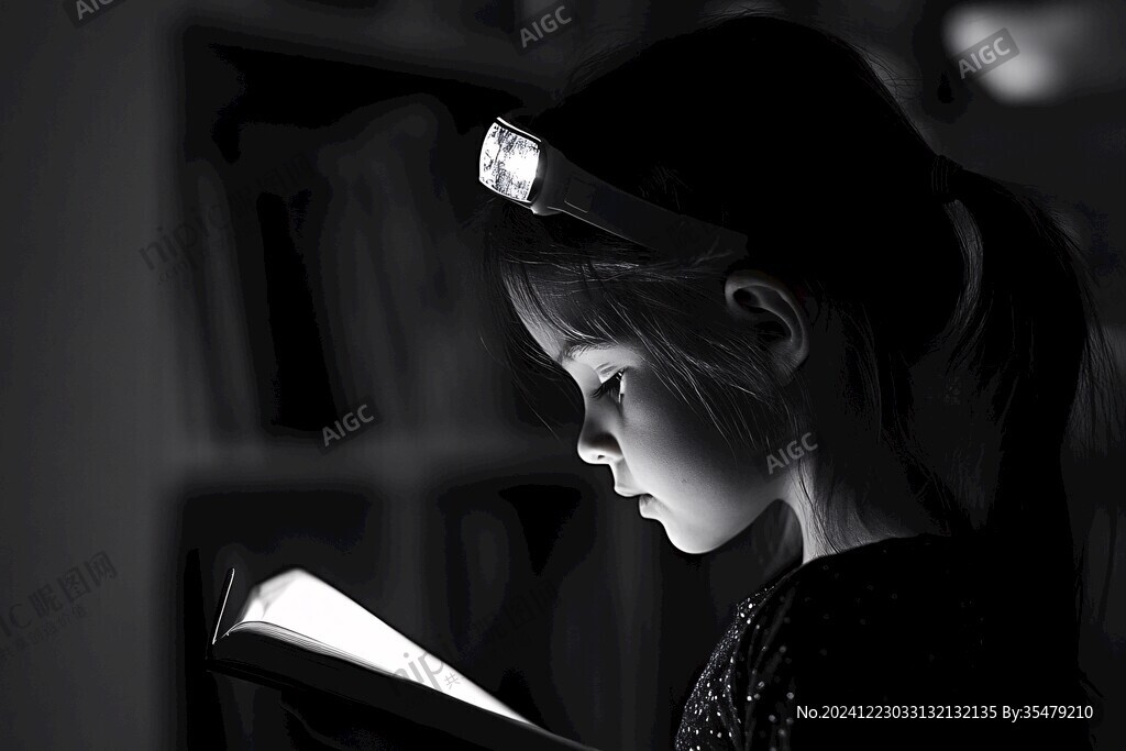 认真看书的小姑娘