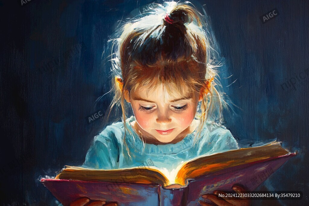 认真看书的小姑娘