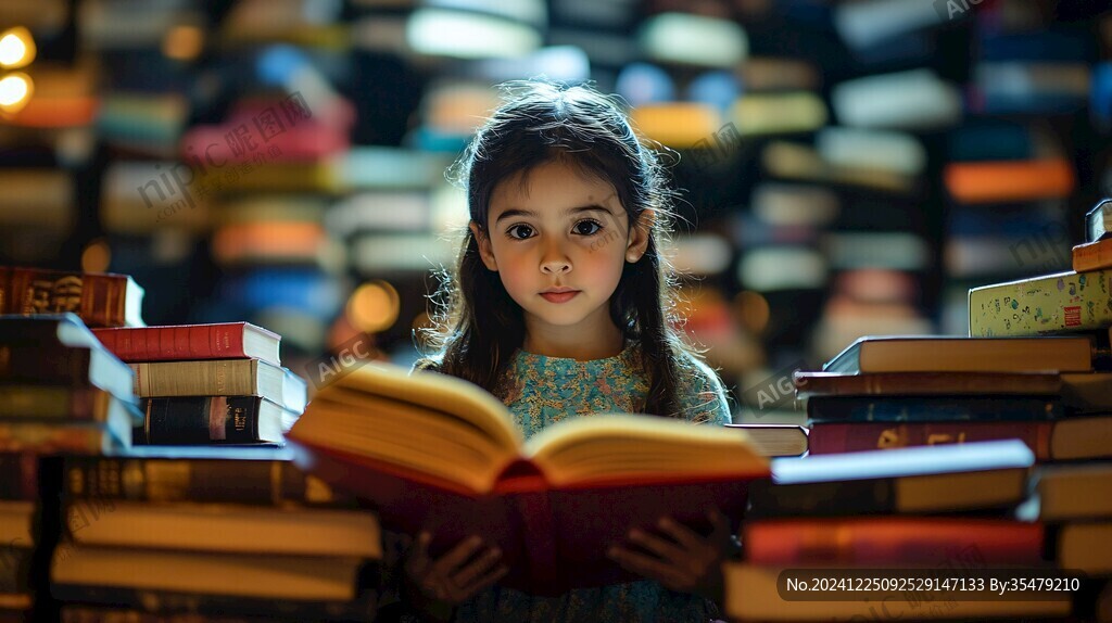 认真看书的小姑娘