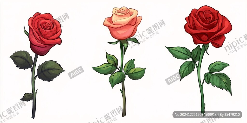 写实手绘玫瑰花素材