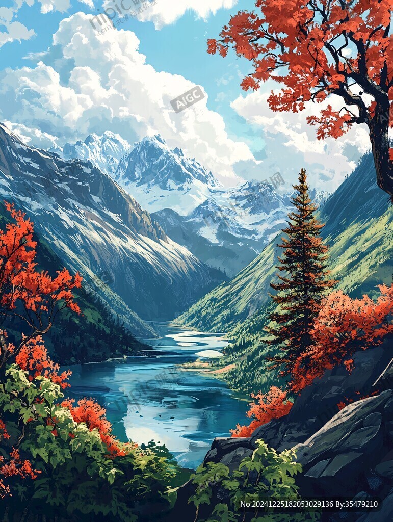 插画山水风景