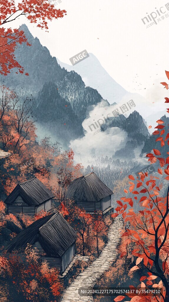 古风秋天景色插画