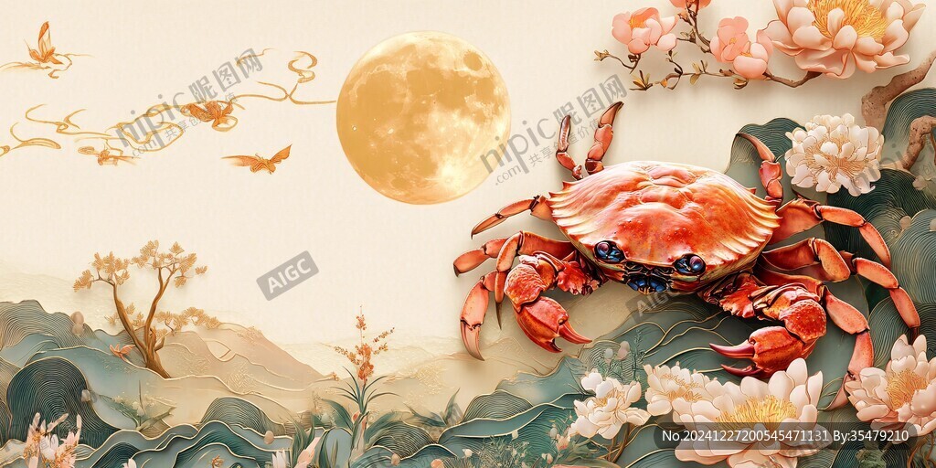 阳澄湖大闸蟹包装插画