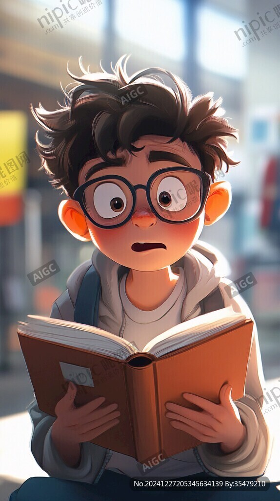 卡通读书场景