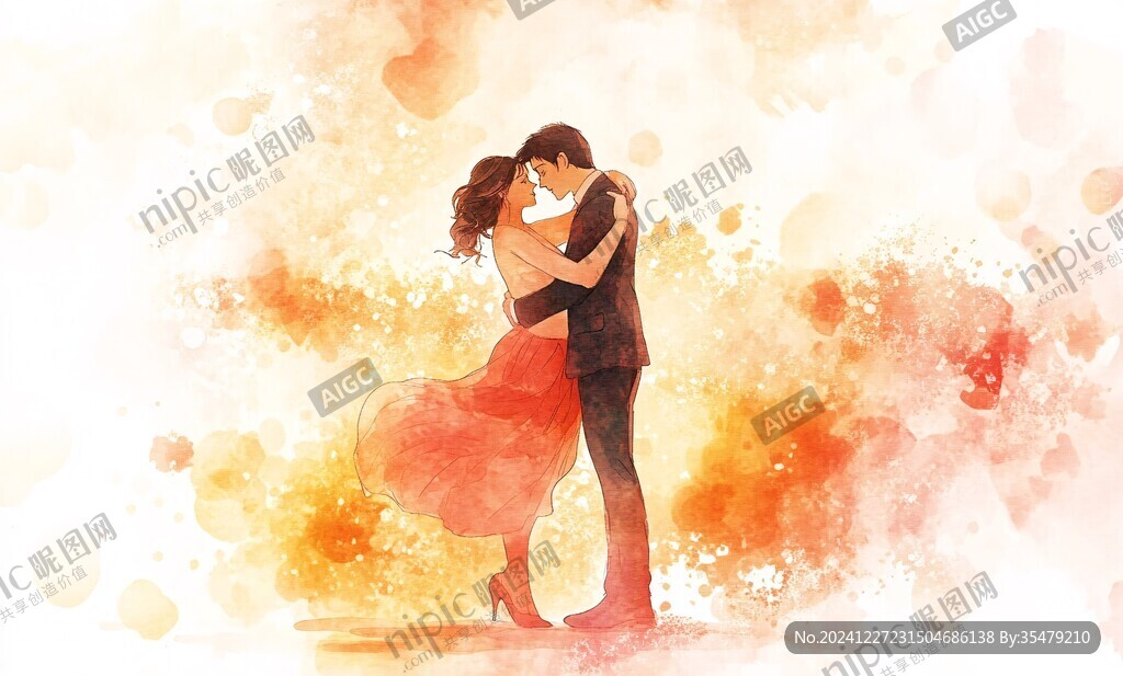 情侣拥抱浪漫插画