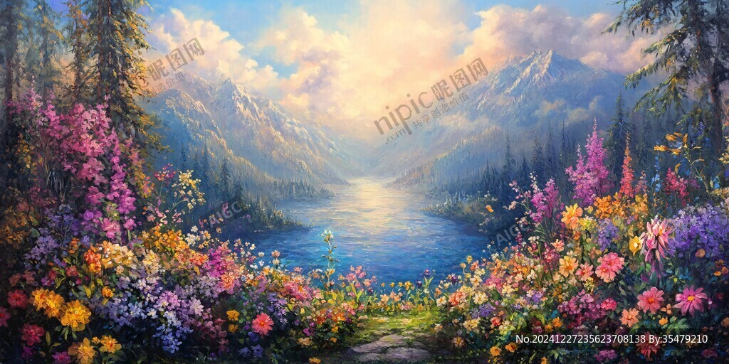 风光人间仙境油画