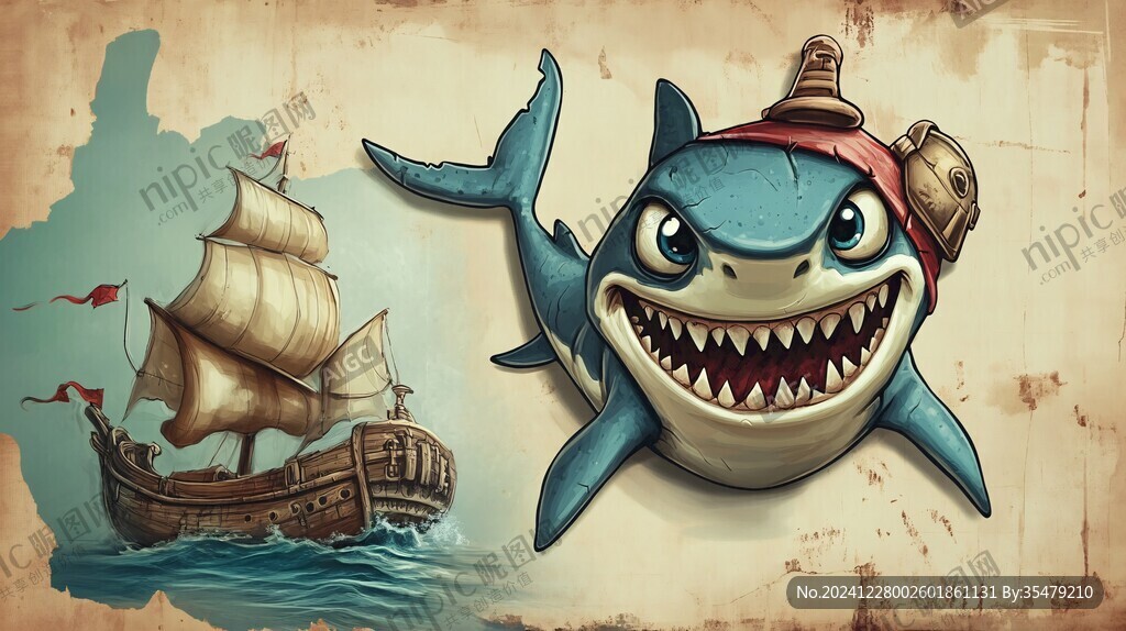 卡通鲨鱼立体画