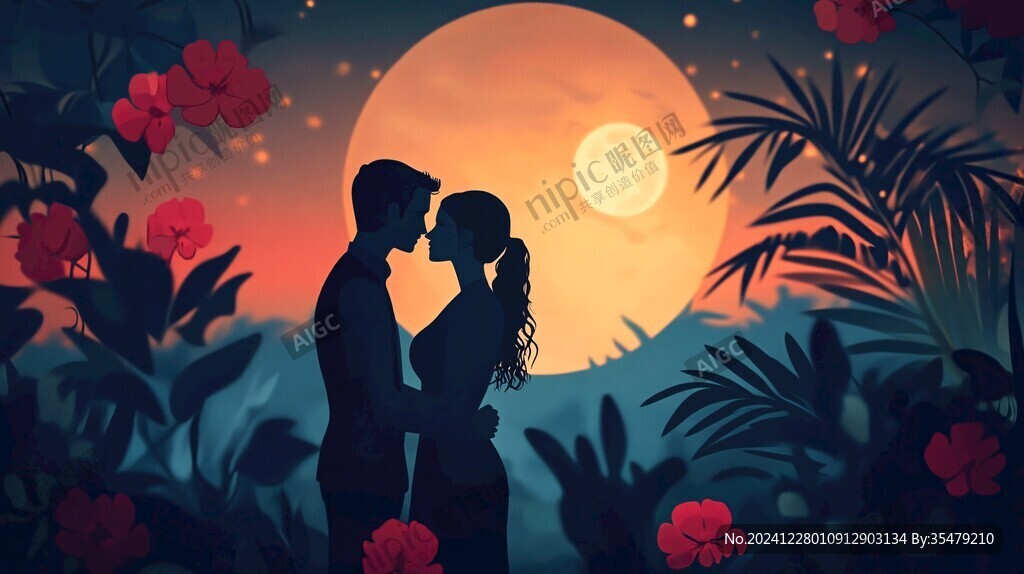 浪漫情侣插画背景