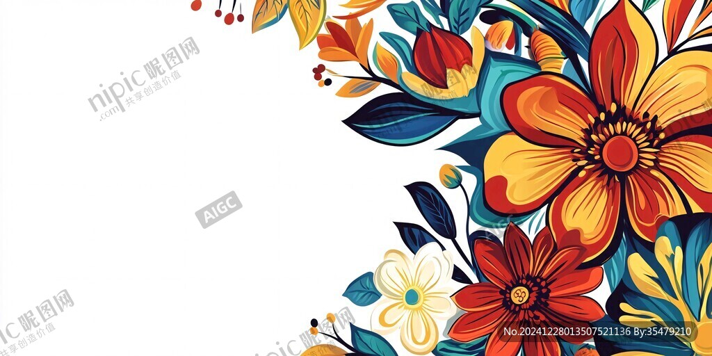 手绘彩色花背景海报