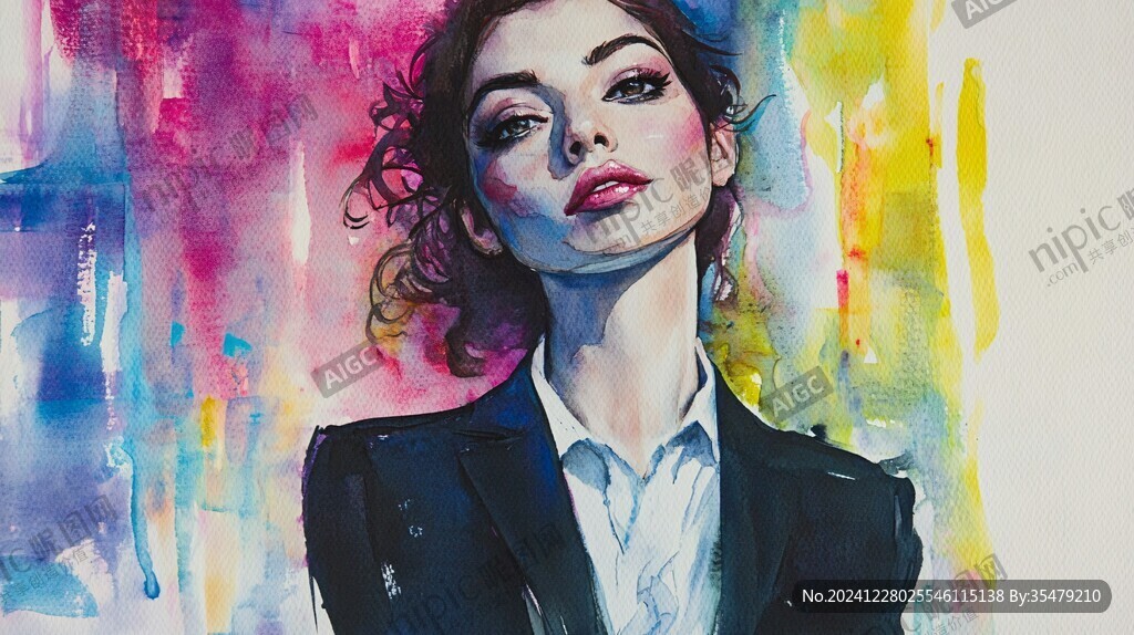 唯美抽象画水彩画女人