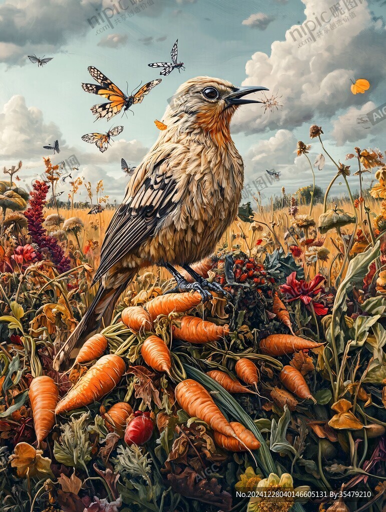 欧美风格鸟花卉