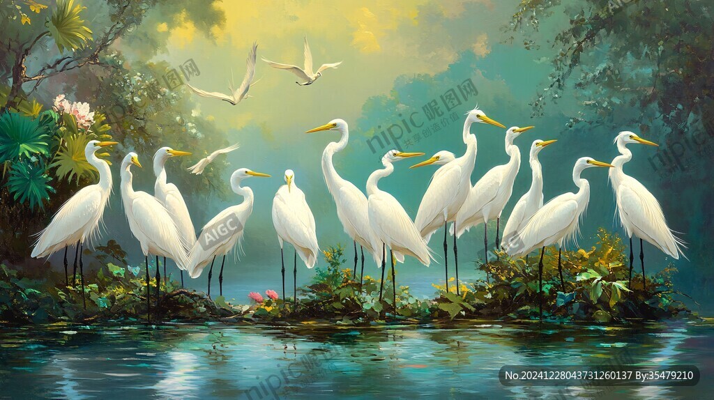 白鹭水鸟客厅背景画