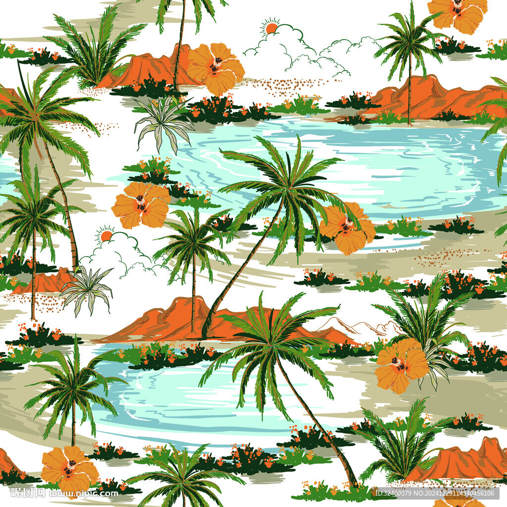 热带 叶子 水波纹 山峰