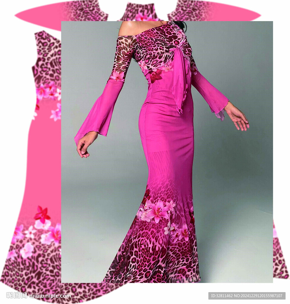 定位花 豹纹 手绘花