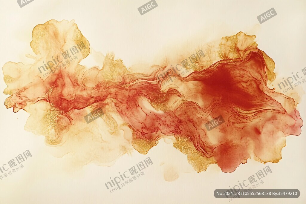 水墨烟雾红丝带