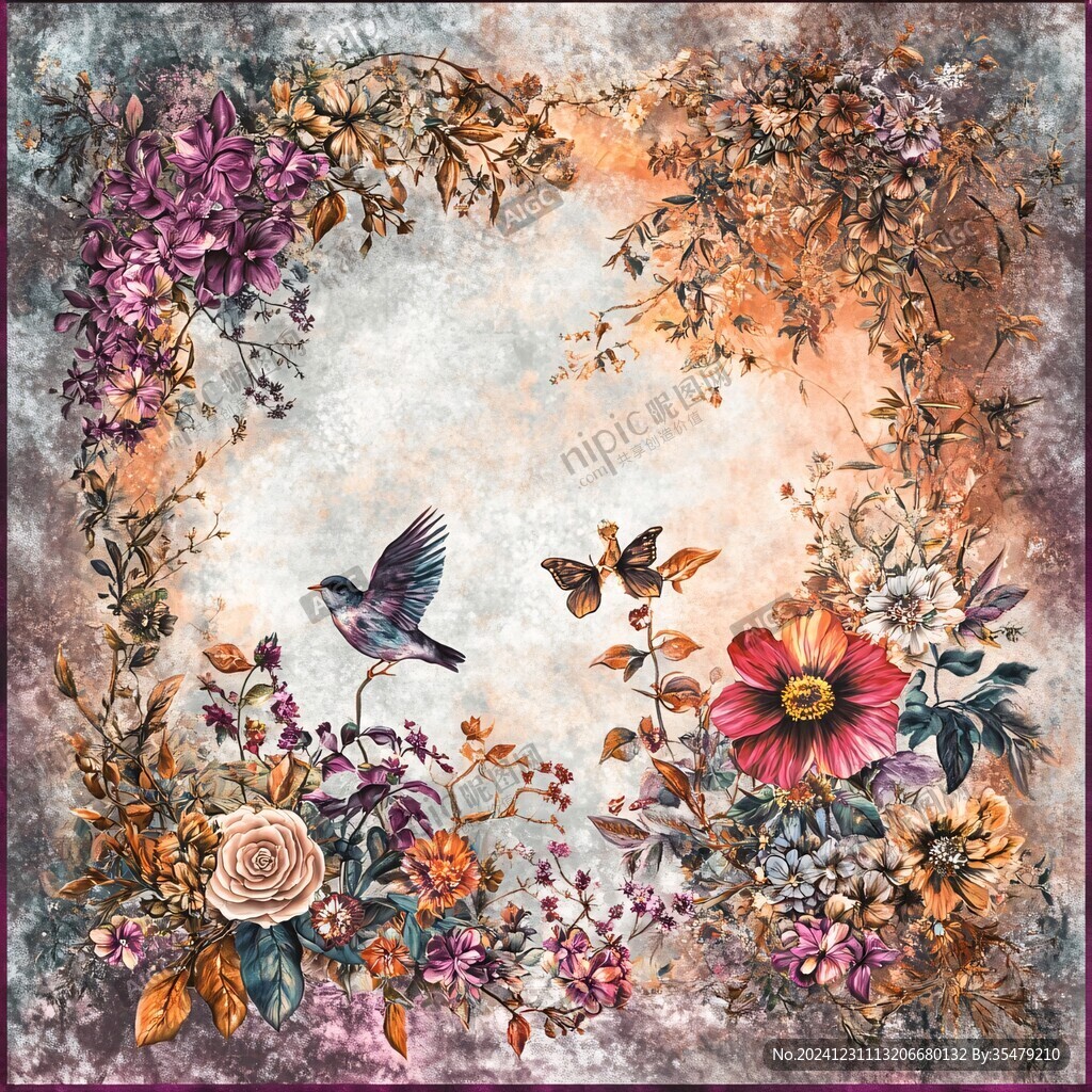 欧美风格鸟花卉